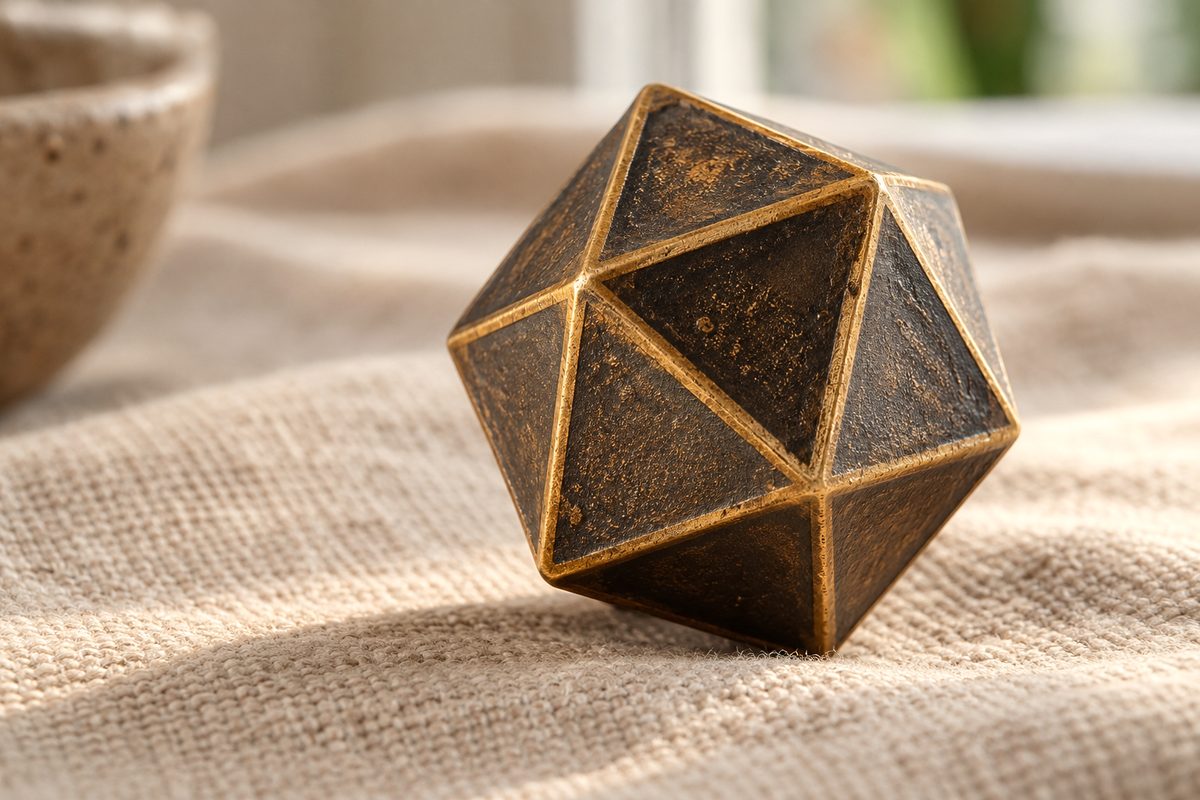 Macro detail of zero-radius crisp corner and precision gold numeral on resin D20